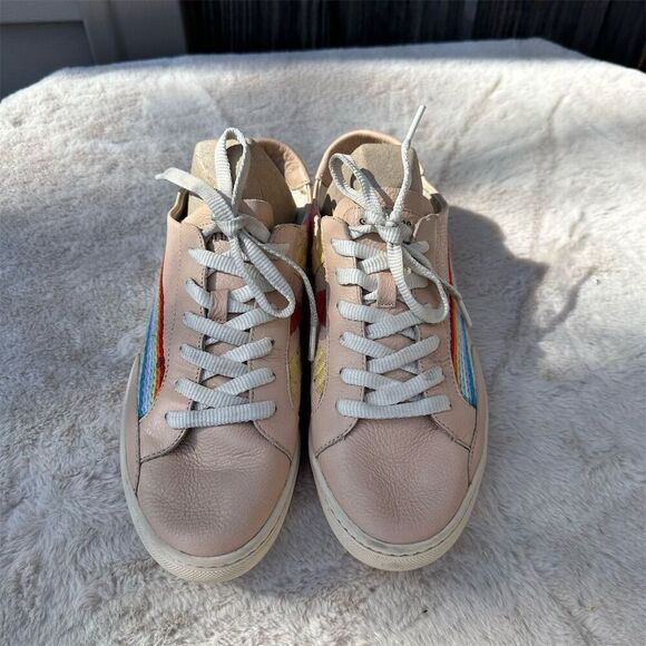 Soludos Women's Pink Rainbow Wave Sneakers Size 10 Embroidered Lace-Up - Picture 1 of 11